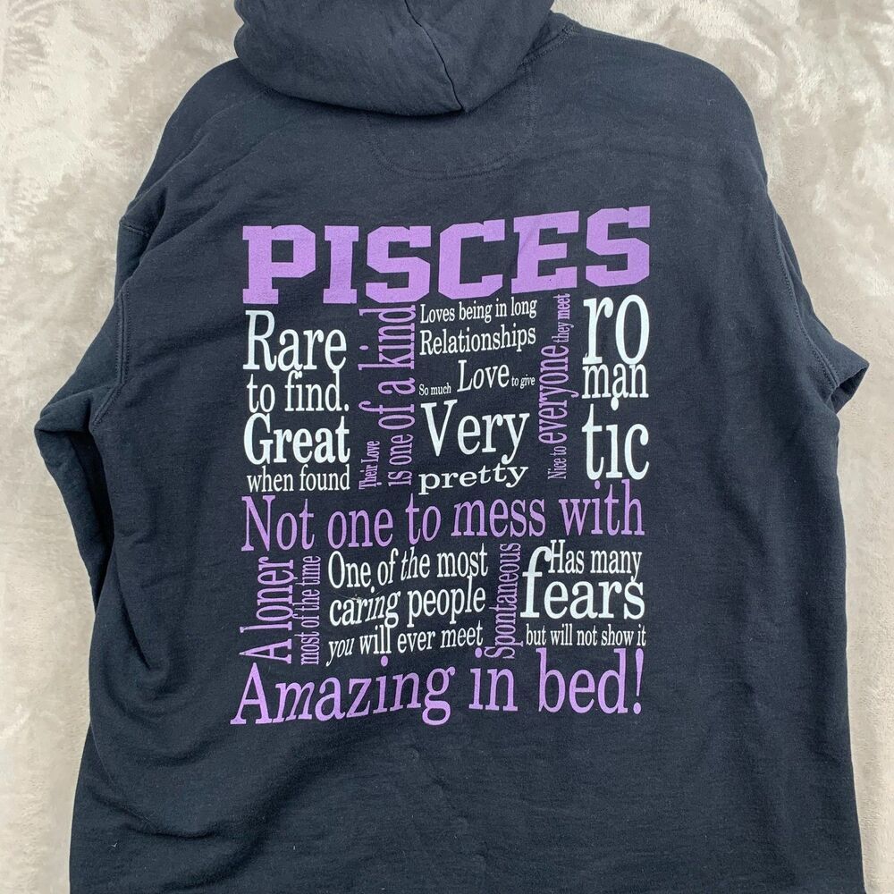 ASTROLOGY PISCES MEANING CASUAL HOODED SWEATSHIRT WOMEN/UNISEX Size XL in BLACK